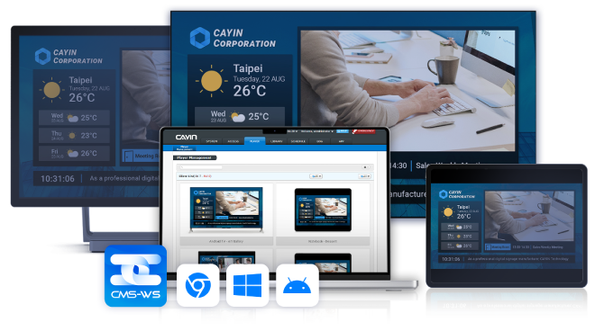 CAYIN CMS-WS, All for One Content Management Server Transform Any Devices into Powerful Digital Signage Players with CAYIN