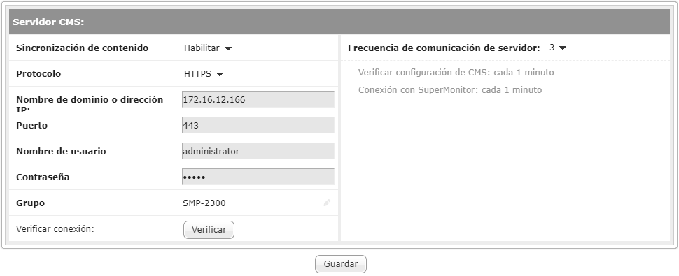 configuración de conexión