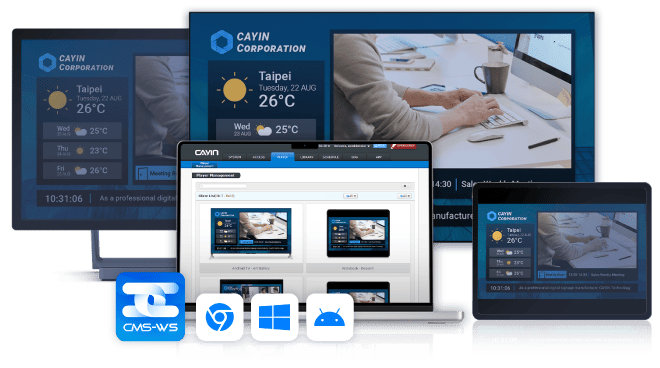 CAYIN CMS-WS, Serveur de gestion de contenu Tout-en-un. Transformez n'importe quel appareil en puissant lecteur d'affichage numérique avec CAYIN