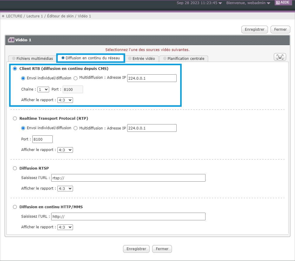 Paramètres du client RTB