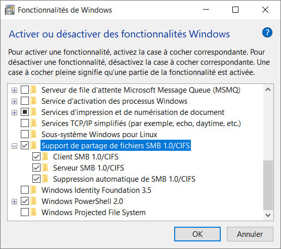 Activer les fonctions SMB