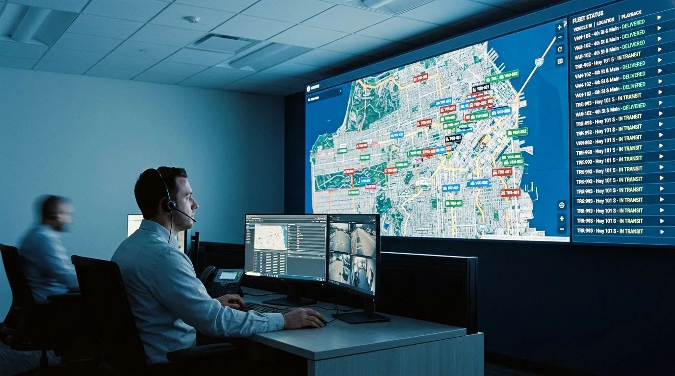 Depot map view placing every fleet vehicle screen on Google Maps