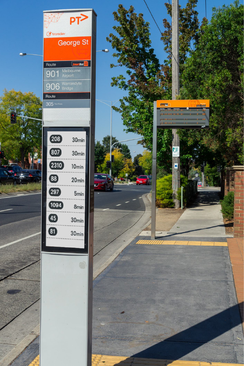 E-paper timetable and platform signs at a transit station