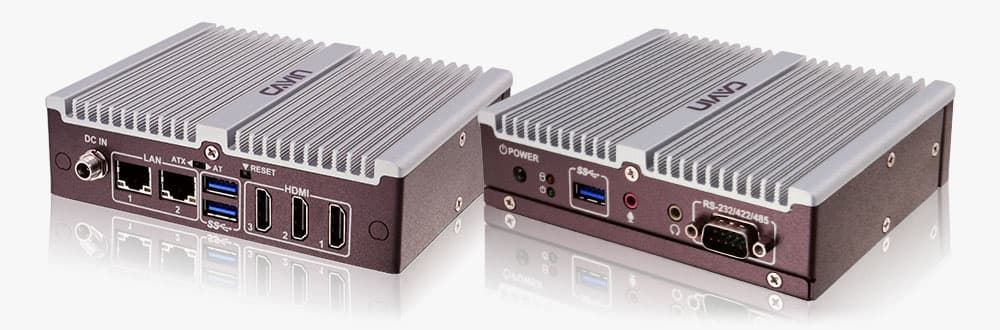 Front and rear view of SMP-2300 4K UHD HDMI digital signage player