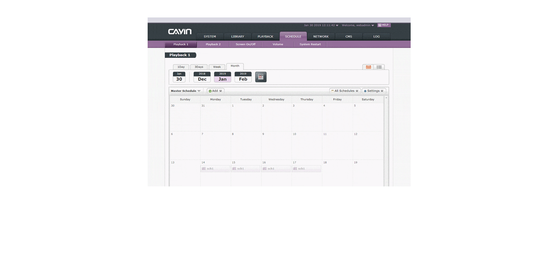 อินเตอร์เฟซผู้ใช้ของ SMP-8100, ตารางเวลา